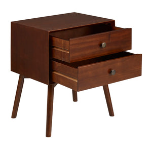 Walker Edison Mid-Century 2 Drawer Solid Wood Nightstand - Walnut in Solid Pine, Metal Hardware BR25MC2DWT 842158142351