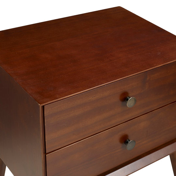 Walker Edison Mid-Century 2 Drawer Solid Wood Nightstand - Walnut in Solid Pine, Metal Hardware BR25MC2DWT 842158142351