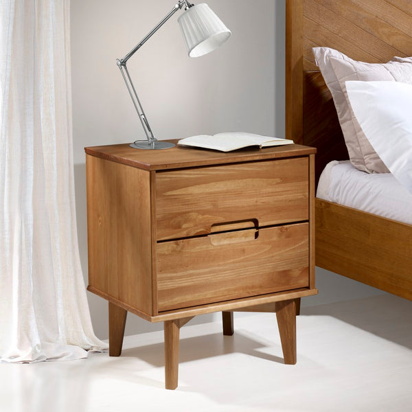 Walker Edison Mid Century Modern Wood Nightstand - Caramel in Solid Pine Wood BR2DSLNSCA 842158188434