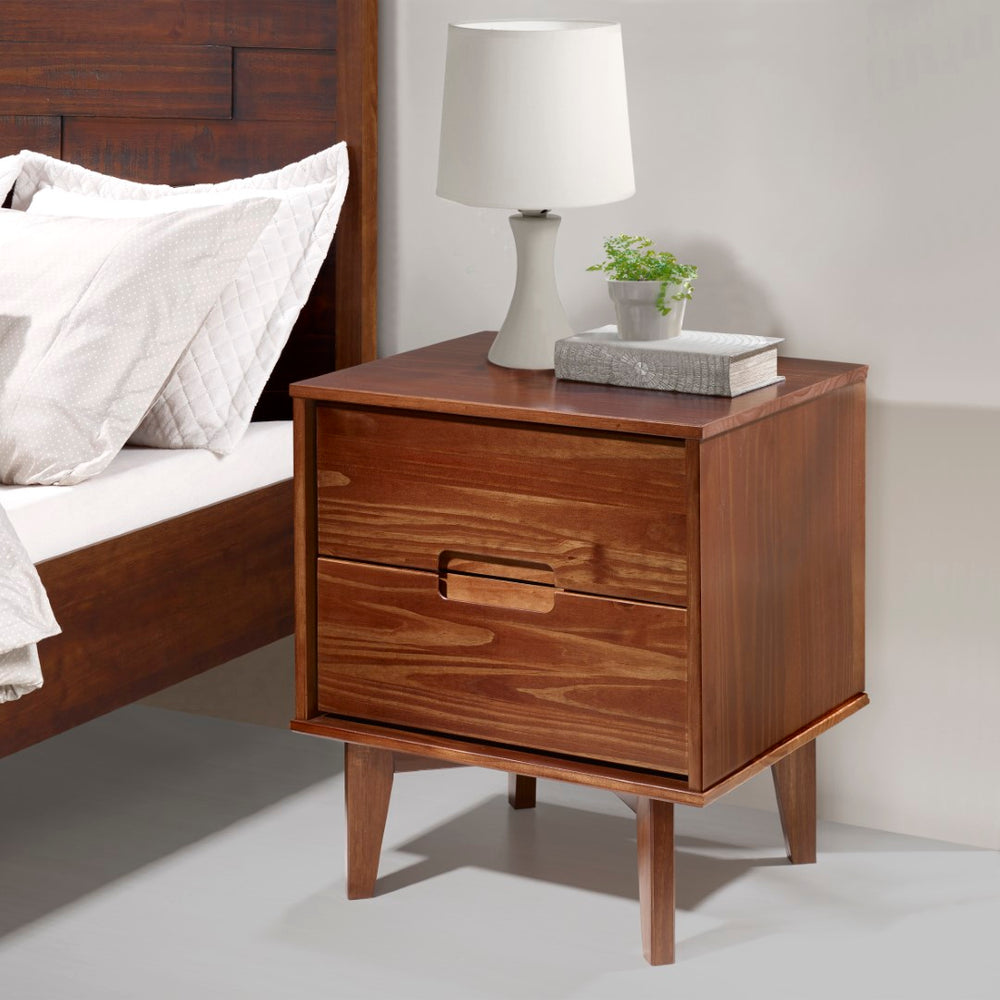 Walker Edison Mid Century Modern Wood Nightstand - Walnut in Solid Pine Wood BR2DSLNSWT 842158188441