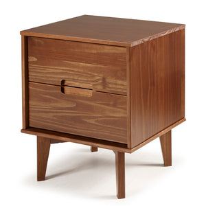 Walker Edison Mid Century Modern Wood Nightstand - Walnut in Solid Pine Wood BR2DSLNSWT 842158188441
