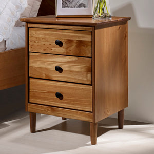 Walker Edison Modern 3 Drawer Nightstand - Caramel in Solid Pine Wood, MDF, Plastic, Metal Hardware BR3DNSCA 842158142382