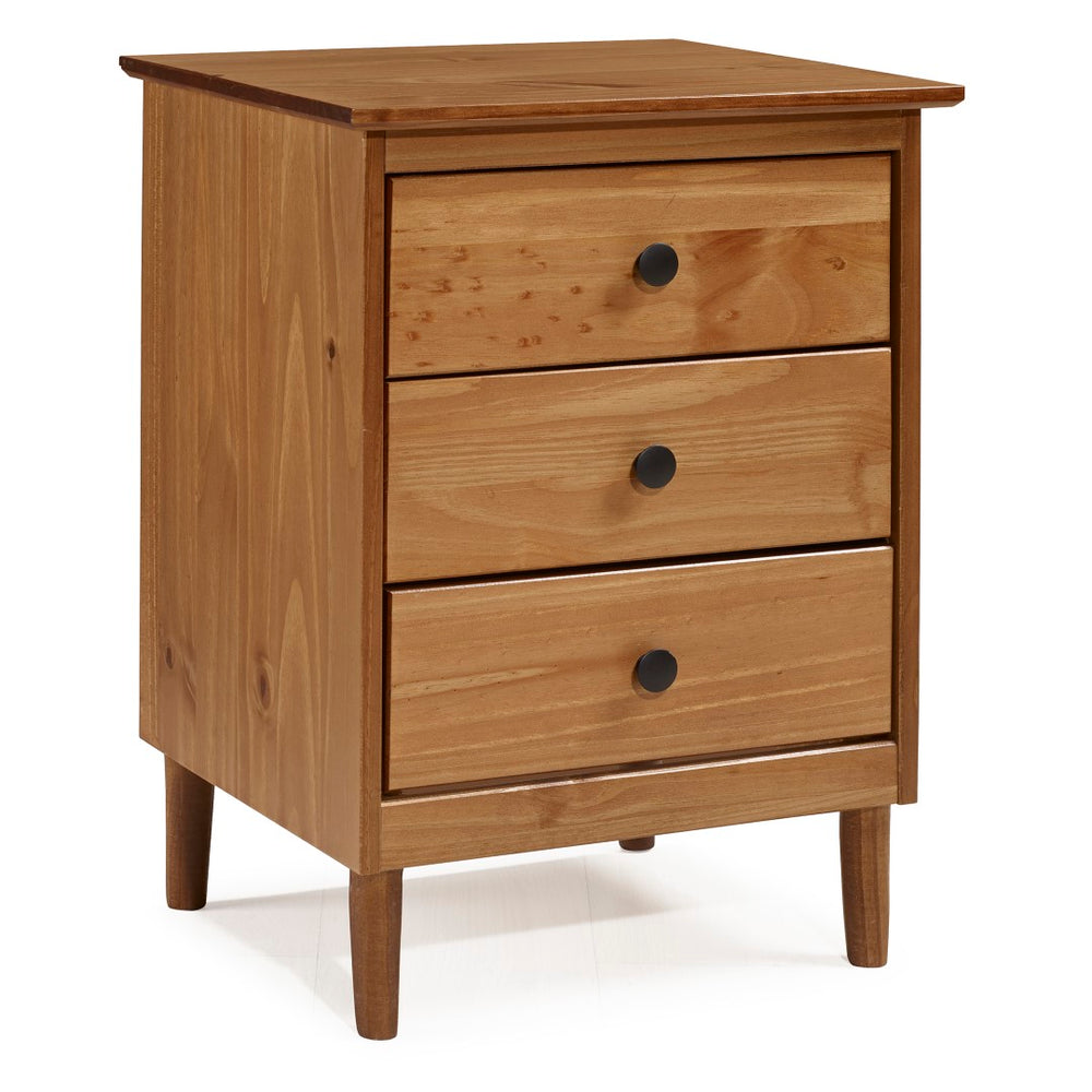 Walker Edison Modern 3 Drawer Nightstand - Caramel in Solid Pine Wood, MDF, Plastic, Metal Hardware BR3DNSCA 842158142382