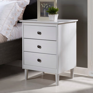 Walker Edison Modern 3 Drawer Nightstand - White in Solid Pine Wood, MDF, Plastic, Metal Hardware BR3DNSWH 842158142375