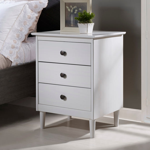 Walker Edison Modern 3 Drawer Nightstand - White in Solid Pine Wood, MDF, Plastic, Metal Hardware BR3DNSWH 842158142375