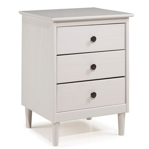 Walker Edison Modern 3 Drawer Nightstand - White in Solid Pine Wood, MDF, Plastic, Metal Hardware BR3DNSWH 842158142375