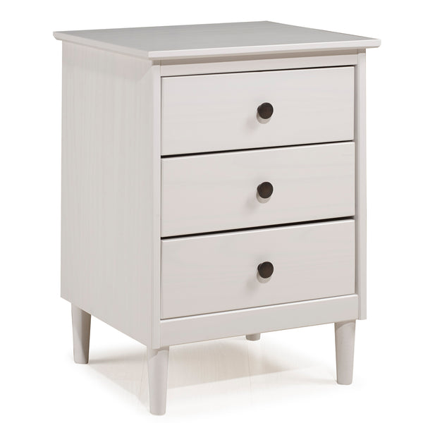 Walker Edison Modern 3 Drawer Nightstand - White in Solid Pine Wood, MDF, Plastic, Metal Hardware BR3DNSWH 842158142375
