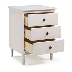 Walker Edison Modern 3 Drawer Nightstand - White in Solid Pine Wood, MDF, Plastic, Metal Hardware BR3DNSWH 842158142375