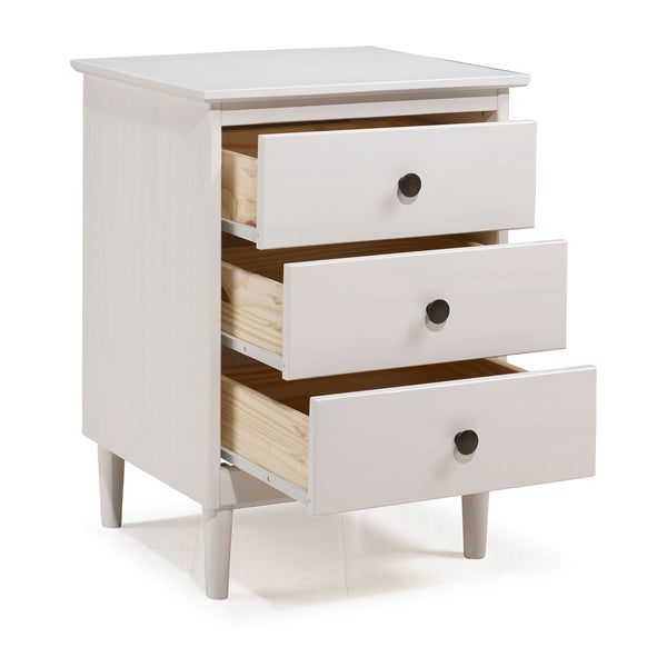 Walker Edison Modern 3 Drawer Nightstand - White in Solid Pine Wood, MDF, Plastic, Metal Hardware BR3DNSWH 842158142375