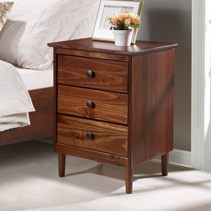 Walker Edison Modern 3 Drawer Nightstand - Walnut in Solid Pine Wood, MDF, Plastic, Metal Hardware BR3DNSWT 842158142399
