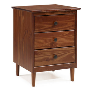 Walker Edison Modern 3 Drawer Nightstand - Walnut in Solid Pine Wood, MDF, Plastic, Metal Hardware BR3DNSWT 842158142399