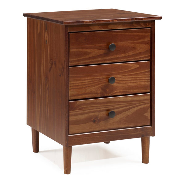 Walker Edison Modern 3 Drawer Nightstand - Walnut in Solid Pine Wood, MDF, Plastic, Metal Hardware BR3DNSWT 842158142399