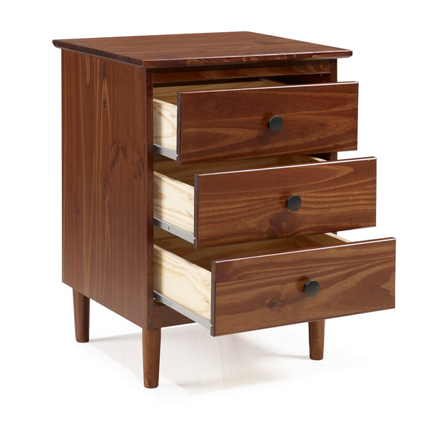 Walker Edison Modern 3 Drawer Nightstand - Walnut in Solid Pine Wood, MDF, Plastic, Metal Hardware BR3DNSWT 842158142399