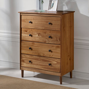 Walker Edison Modern 4 Drawer Dresser - Caramel in Solid Pine Wood, MDF, Plastic, Metal Hardware BR4DDRCA 842158142443