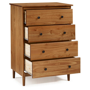Walker Edison Modern 4 Drawer Dresser - Caramel in Solid Pine Wood, MDF, Plastic, Metal Hardware BR4DDRCA 842158142443