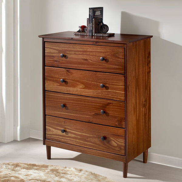 Walker Edison Modern 4 Drawer Dresser - Walnut in Solid Pine Wood, MDF, Plastic, Metal Hardware BR4DDRWT 842158142450
