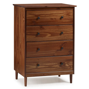 Walker Edison Modern 4 Drawer Dresser - Walnut in Solid Pine Wood, MDF, Plastic, Metal Hardware BR4DDRWT 842158142450