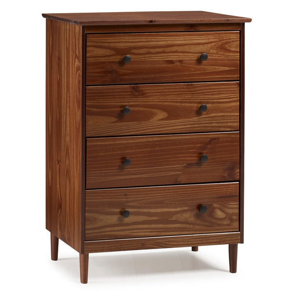 Walker Edison Modern 4 Drawer Dresser - Walnut in Solid Pine Wood, MDF, Plastic, Metal Hardware BR4DDRWT 842158142450