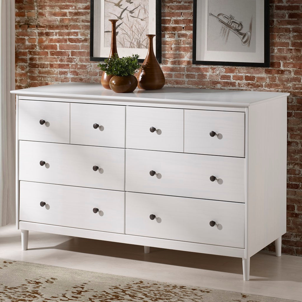 Walker Edison Modern 6 Drawer Dresser - White in Solid Pine Wood, MDF, Plastic, Metal Hardware BR6DDDRWH 842158142405