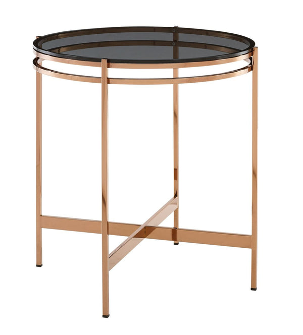 VIG Furniture Modrest Bradford - Modern Smoked Glass & Rosegold Small End Table VGEWCT1011-1AA-ET