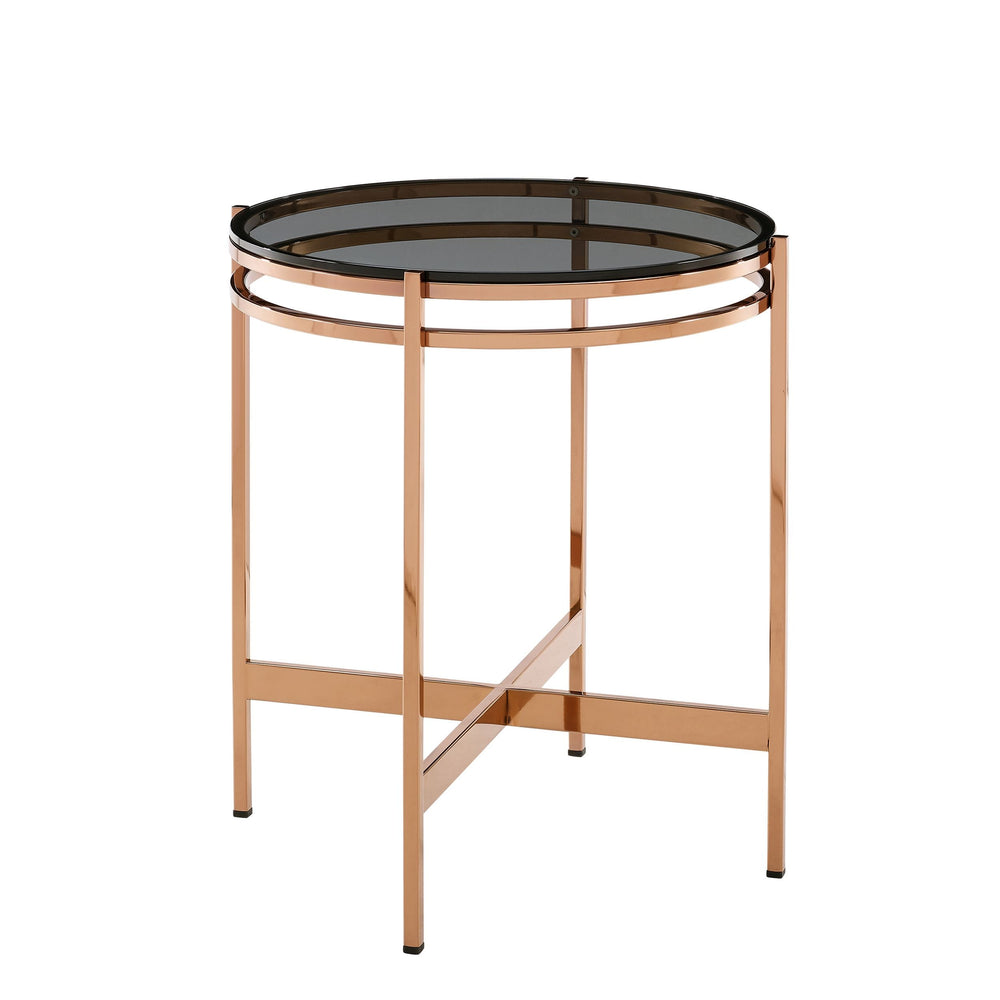 VIG Furniture Modrest Bradford - Modern Smoked Glass & Rosegold End Table VGEWCT1011-1BA-ET