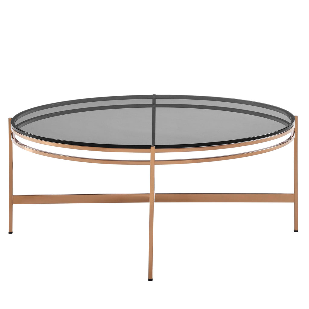 VIG Furniture Modrest Bradford - Modern Smoked Glass & Rosegold Coffee Table VGEWCT1011-3AA-CT