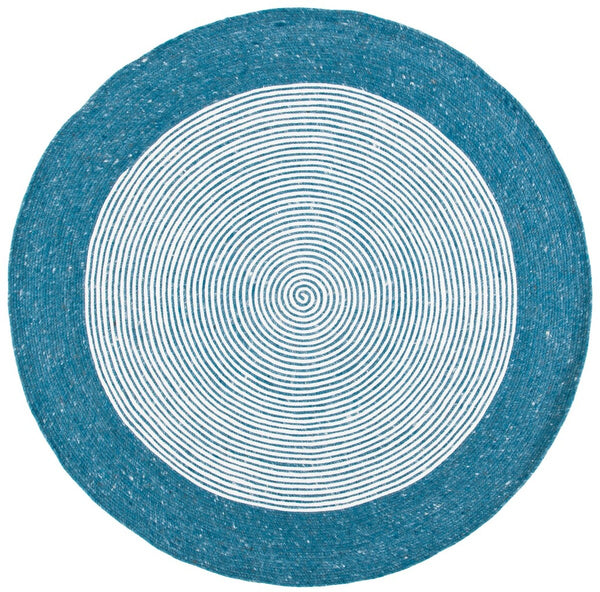 Braided 904 Contemporary Hand Woven 60% Wool, 40% Cotton Rug Teal / Ivory