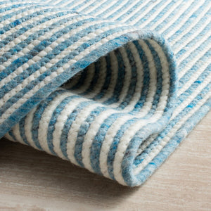 Braided 905 Contemporary Hand Woven 60% Wool, 40% Cotton Rug Blue / Ivory