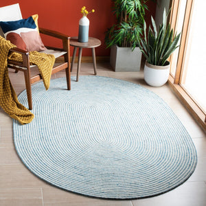 Braided 905 Contemporary Hand Woven 60% Wool, 40% Cotton Rug Blue / Ivory