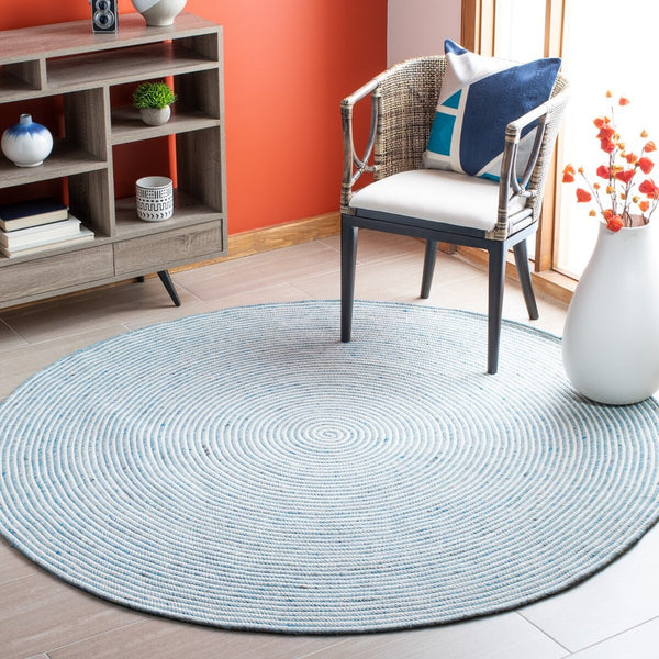 Braided 905 Contemporary Hand Woven 60% Wool, 40% Cotton Rug Blue / Ivory