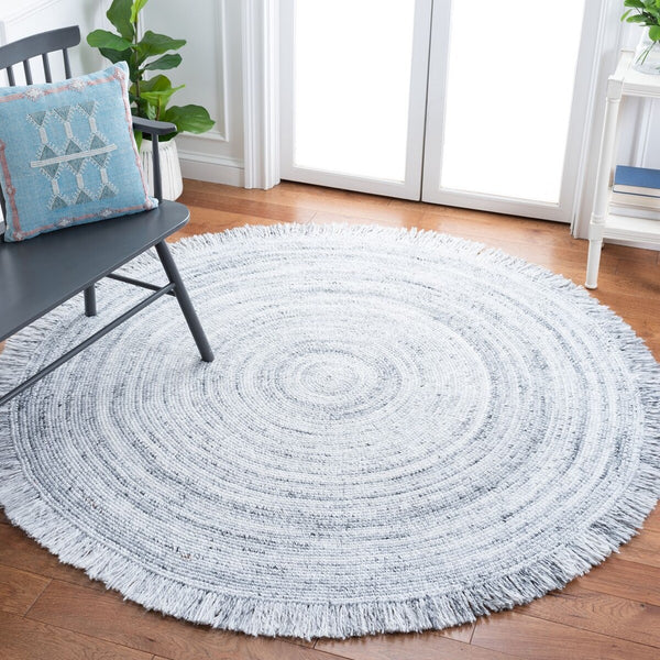 Braided 950 With Fringes  Hand Woven 100% Pet Yarn Rug Light Grey