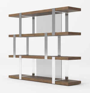 VIG Furniture Modrest Brewer - Modern Walnut Glass & Stainless Steel Bookshelf VGBBMQ2001SF-SHELF