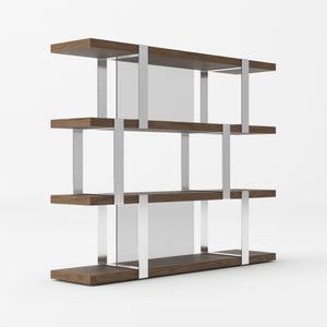 VIG Furniture Modrest Brewer - Modern Walnut Glass & Stainless Steel Bookshelf VGBBMQ2001SF-SHELF