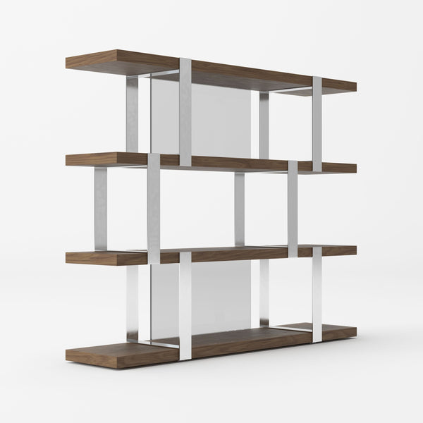 VIG Furniture Modrest Brewer - Modern Walnut Glass & Stainless Steel Bookshelf VGBBMQ2001SF-SHELF