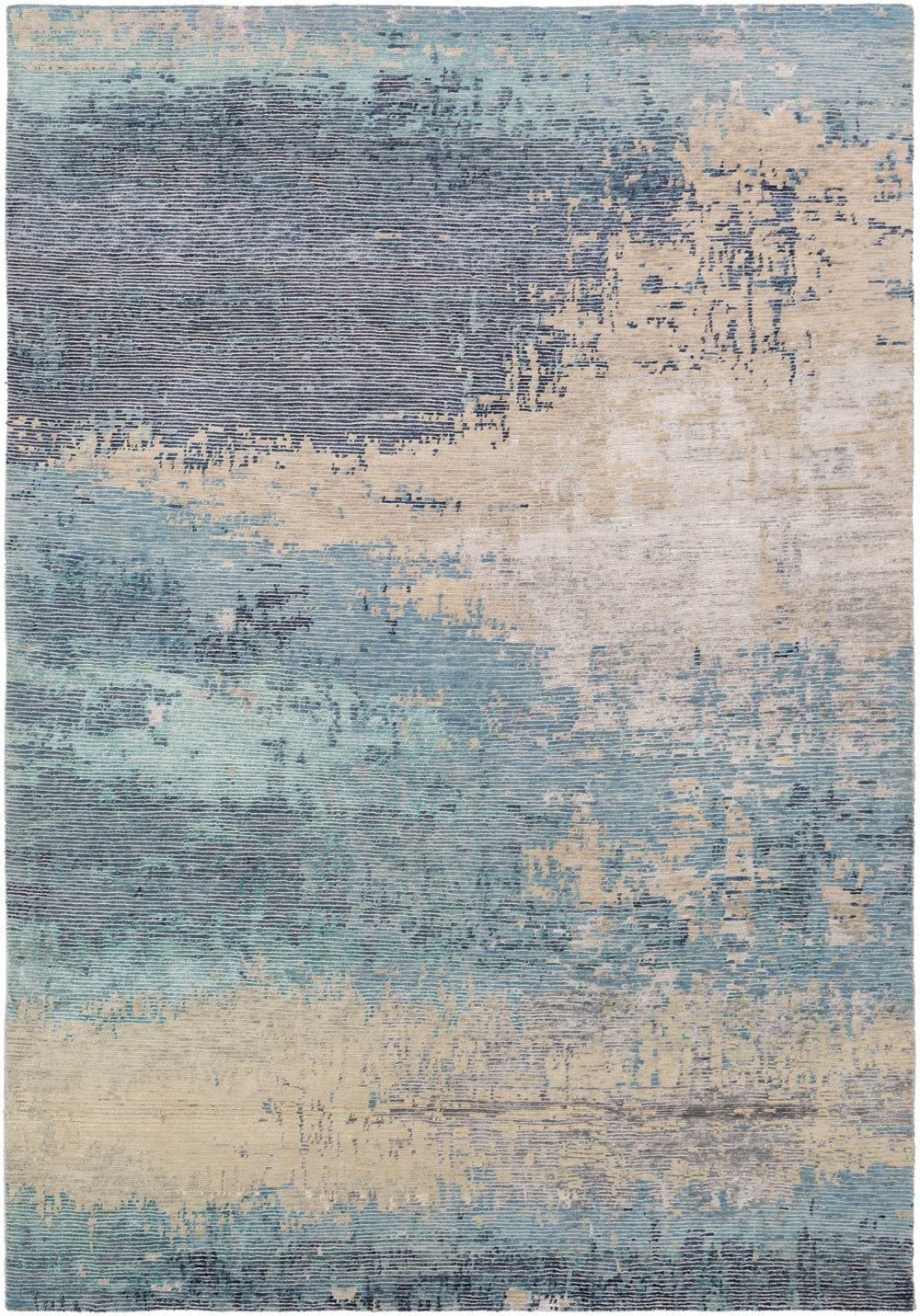 Baranof BRF-1000 Modern Viscose, Wool Rug BRF1000-913 Aqua, Ivory, Tan, Charcoal, Teal, Ink, Medium Gray 70% Viscose, 30% Wool 9' x 13'