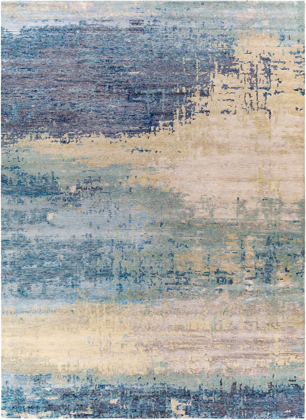 Baranof BRF-1000 Modern Viscose, Wool Rug BRF1000-913 Aqua, Ivory, Tan, Charcoal, Teal, Ink, Medium Gray 70% Viscose, 30% Wool 9' x 13'