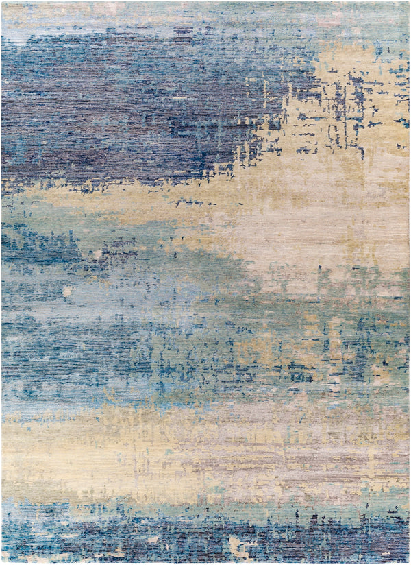 Baranof BRF-1000 Modern Viscose, Wool Rug BRF1000-811 Aqua, Ivory, Tan, Charcoal, Teal, Ink, Medium Gray 70% Viscose, 30% Wool 8' x 11'