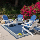 Malibu Outdoor Acacia Wood Folding Adirondack Chairs with Cushions (Set of 4), White and Navy Blue