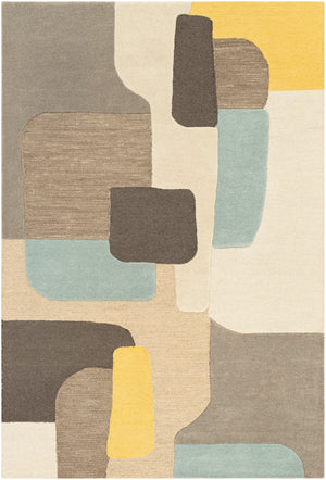 Brooklyn BRO-2300 Modern Wool Rug BRO2300-81012 Bright Yellow, Taupe, Khaki, Charcoal, Aqua, Beige 100% Wool 8'10" x 12'
