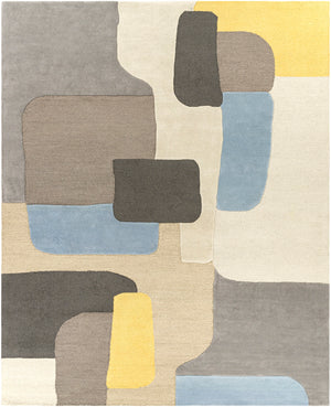 Brooklyn BRO-2300 Modern Wool Rug BRO2300-810 Bright Yellow, Taupe, Khaki, Charcoal, Aqua, Beige 100% Wool 8' x 10'