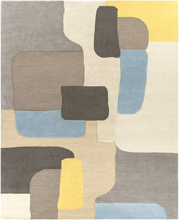 Brooklyn BRO-2300 Modern Wool Rug BRO2300-810 Bright Yellow, Taupe, Khaki, Charcoal, Aqua, Beige 100% Wool 8' x 10'