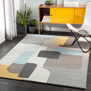 Brooklyn BRO-2300 Modern Wool Rug BRO2300-81012 Bright Yellow, Taupe, Khaki, Charcoal, Aqua, Beige 100% Wool 8'10" x 12'