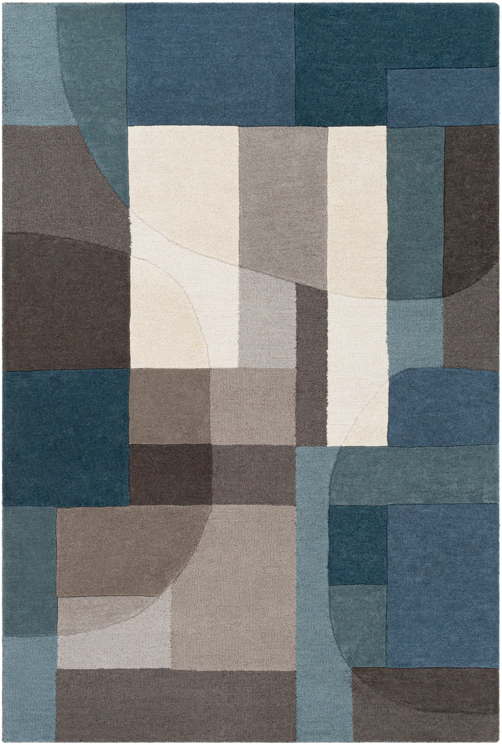 Brooklyn BRO-2301 Modern Wool Rug BRO2301-81012 Teal, Bright Blue, Khaki, Taupe, Charcoal, Medium Gray, Beige 100% Wool 8'10" x 12'