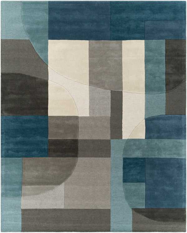 Brooklyn BRO-2301 Modern Wool Rug BRO2301-810 Teal, Bright Blue, Khaki, Taupe, Charcoal, Medium Gray, Beige 100% Wool 8' x 10'