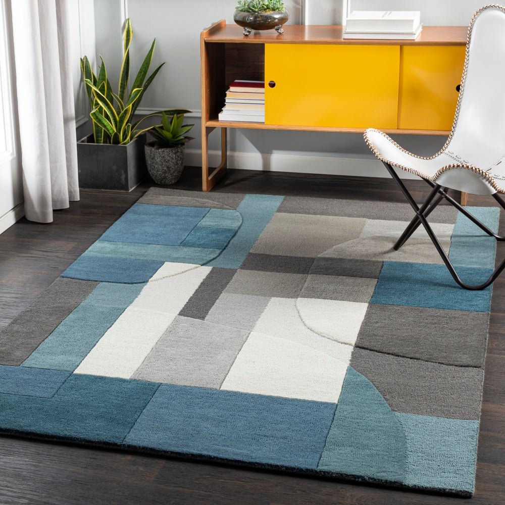 Brooklyn BRO-2301 Modern Wool Rug BRO2301-81012 Teal, Bright Blue, Khaki, Taupe, Charcoal, Medium Gray, Beige 100% Wool 8'10" x 12'
