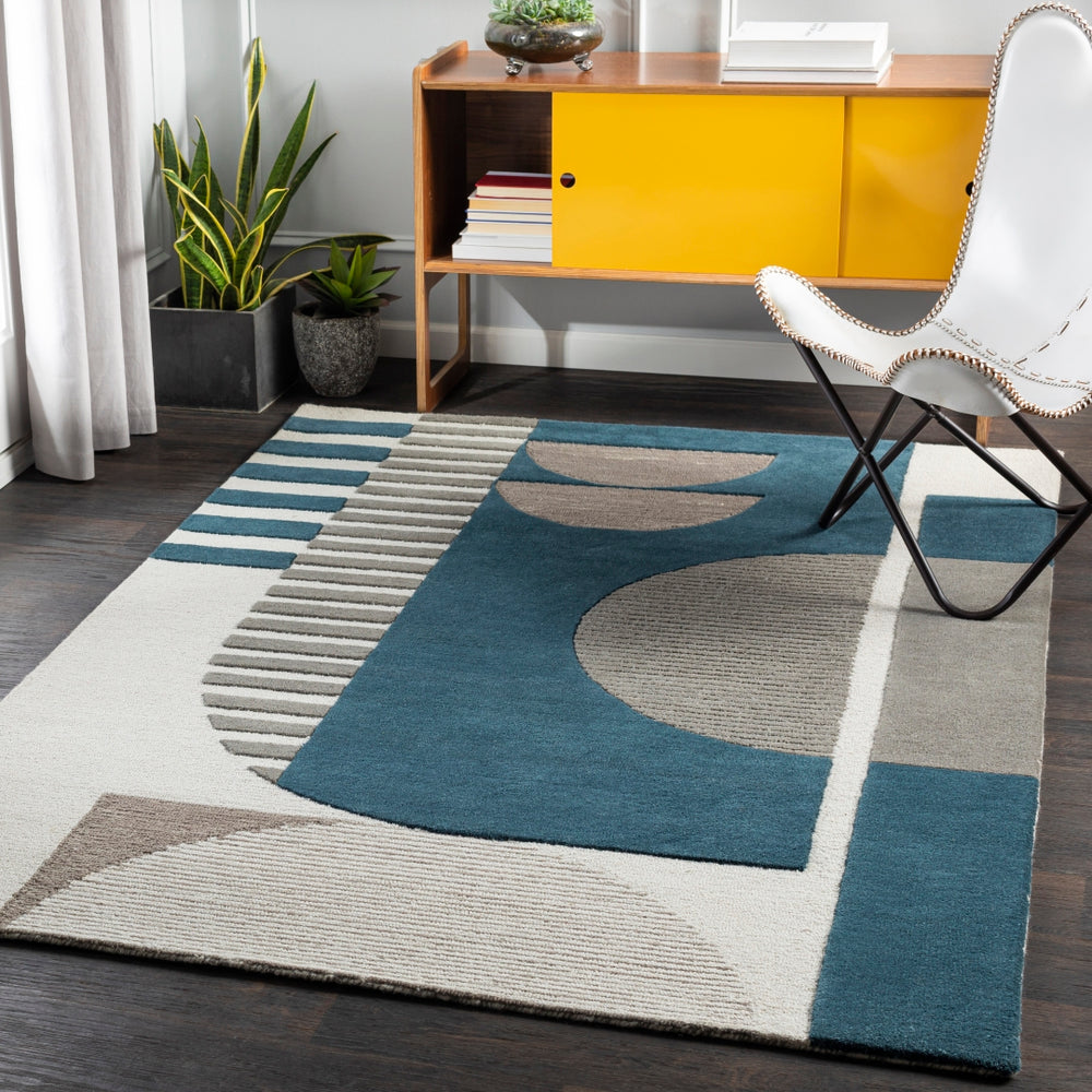Brooklyn BRO-2303 Modern Wool Rug BRO2303-81012 Teal, Khaki, Charcoal 100% Wool 8'10" x 12'