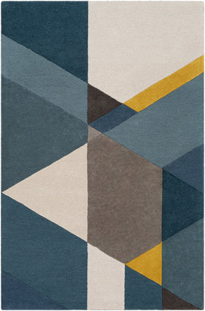 Brooklyn BRO-2306 Modern Wool Rug BRO2306-81012 Bright Yellow, Teal, Khaki, Taupe, Charcoal, Bright Blue 100% Wool 8'10" x 12'