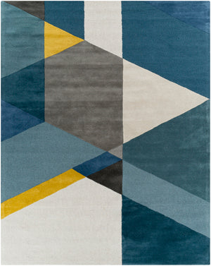 Brooklyn BRO-2306 Modern Wool Rug BRO2306-810 Bright Yellow, Teal, Khaki, Taupe, Charcoal, Bright Blue 100% Wool 8' x 10'