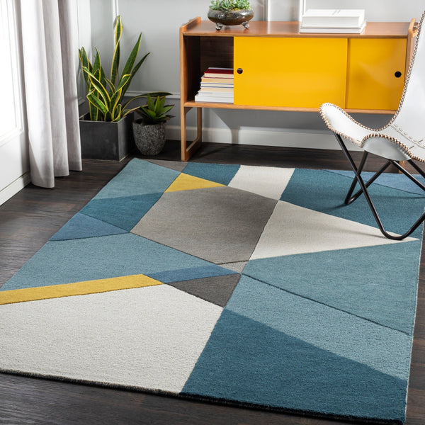 Brooklyn BRO-2306 Modern Wool Rug BRO2306-81012 Bright Yellow, Teal, Khaki, Taupe, Charcoal, Bright Blue 100% Wool 8'10" x 12'
