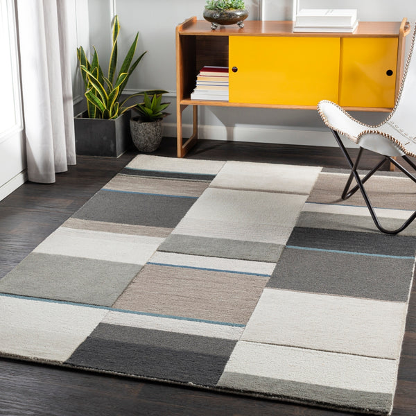 Brooklyn BRO-2309 Modern Wool Rug BRO2309-81012 Teal, Khaki, Camel, Taupe, Charcoal 100% Wool 8'10" x 12'